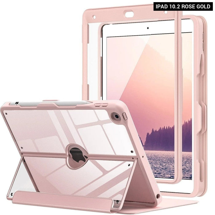 Case for iPad 9th Generation with Pencil Holder iPad 8th/7th Gen Case 10.2-inch Built-in Screen Protector Clear Back Multi