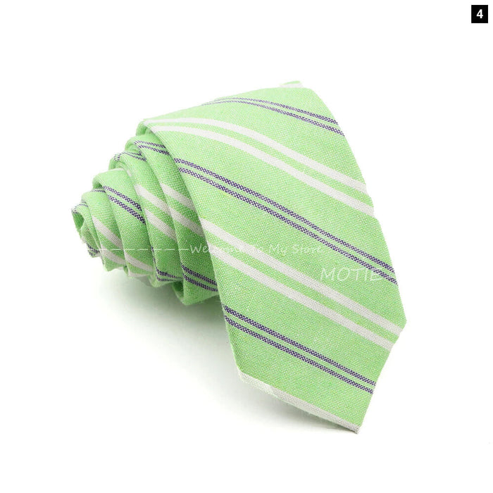 Classic Plaid Striped Cotton Necktie Blue Pink For Business And Weddings