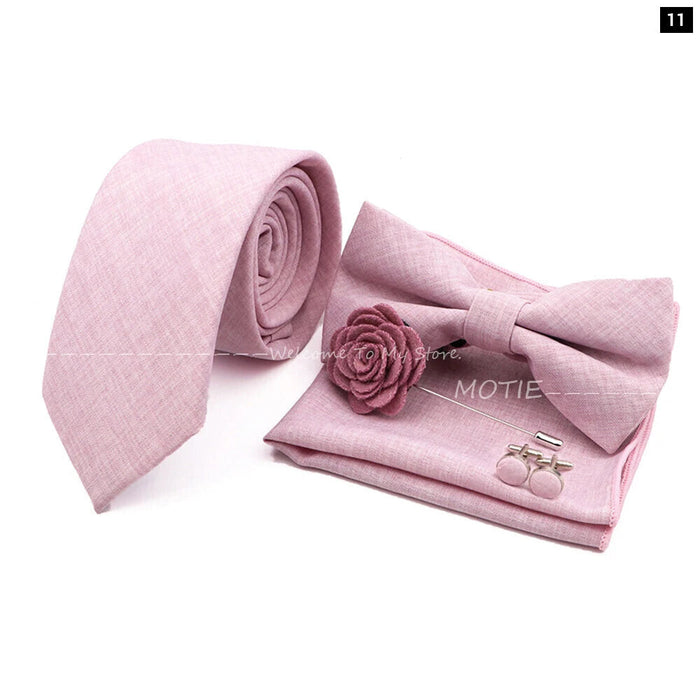 27 Colour Tie Set Classic Cotton Pocket Square Cufflink And Bowtie For Mens Wedding Party Accessories