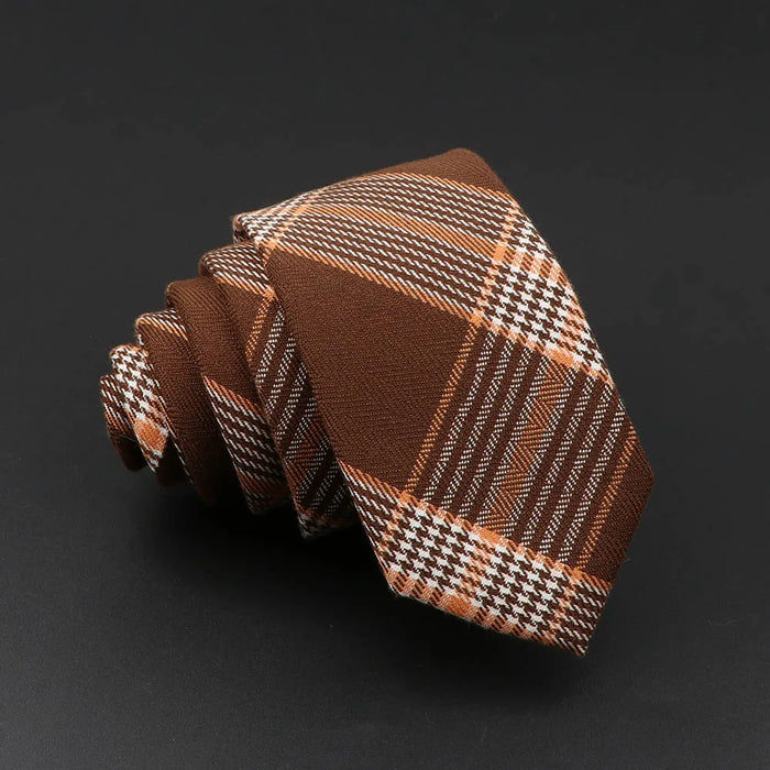 Handmade 6cm Skinny Ties For Men Striped Plaid Cotton Black