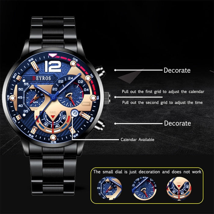 Fashion Mens Stainless Steel Watches Quartz Wristwatch Calendar Luminous Clock Men Business Casual Watch Reloj Hombre