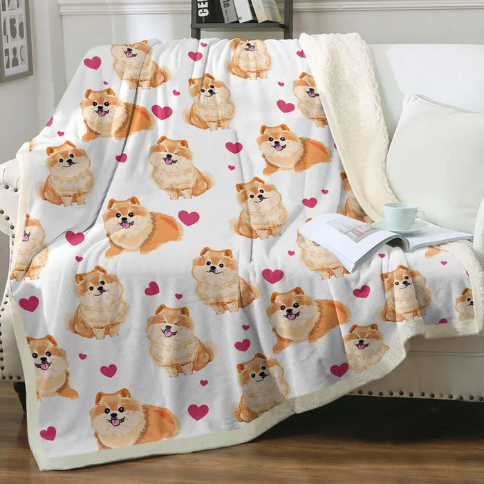 Soft Pomeranian Dog Throw Blanket Cartoon Print For Couch Or Bed