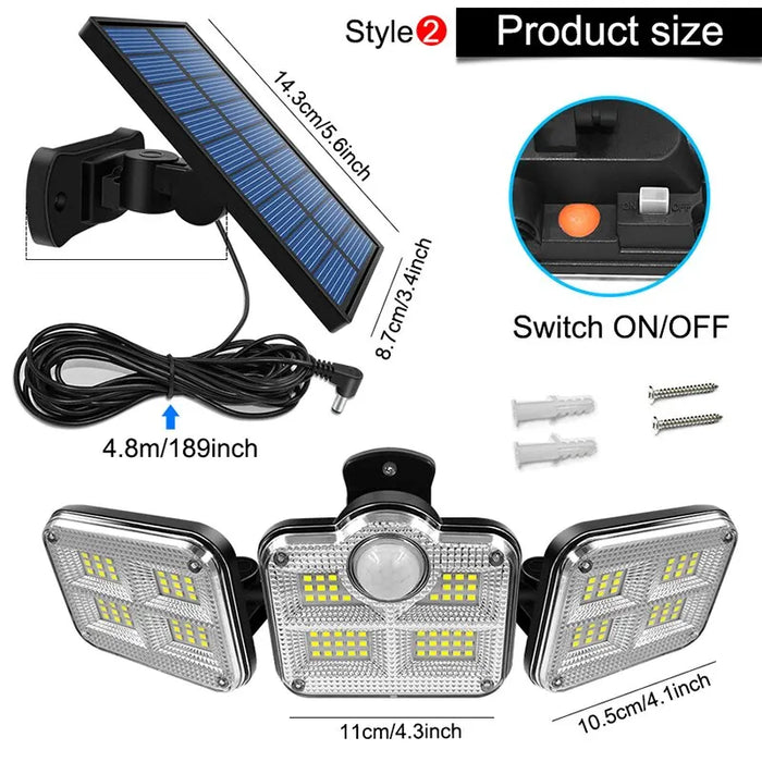 20W Solar Light 122 333Led Ip65 Waterproof Outdoor Solar Lamp With Adjustable Head And 3 Modes