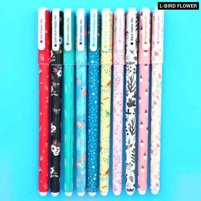 10 Piece Gel Pen Set Floral Animal Starry Designs 0.5Mm Tip