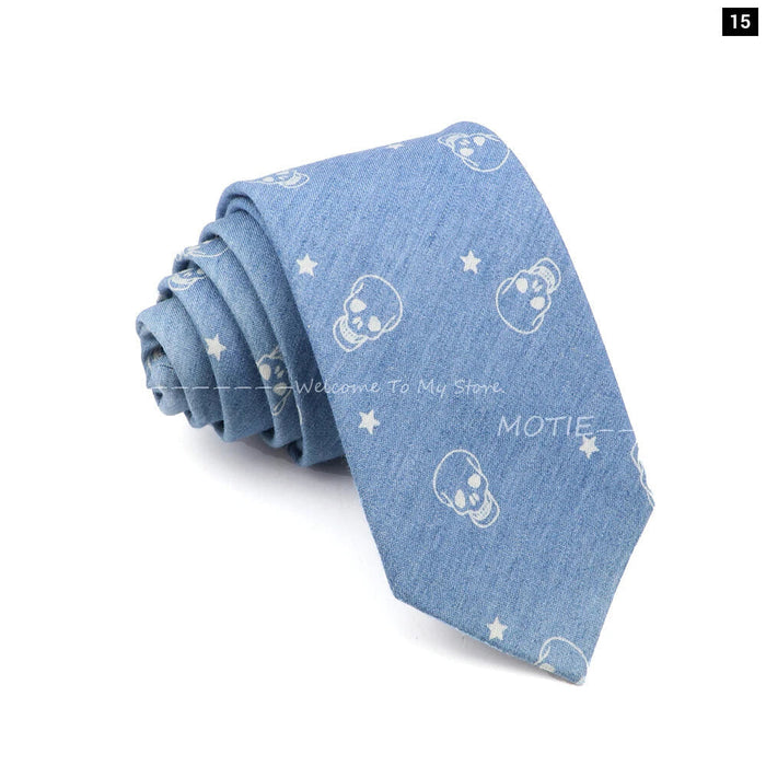 Floral Skull Anchor Denim Tie For Weddings Parties And Daily Wear