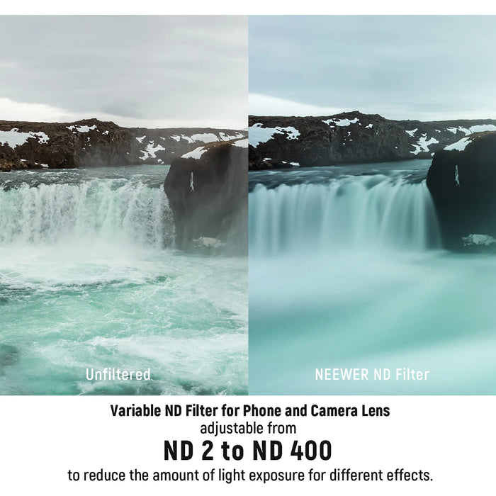 Adjustable Nd2 Nd400 Phone Camera Lens Filter Kit 37Mm Clip On With Phone Clip