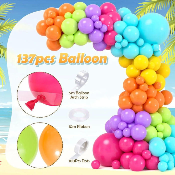 144Pcs Tropical Hawaiianballoon Arch Garland Set Summer Hawaiian Balloon Birthday Decoration Hawaiian Beach Pool Party Decoration