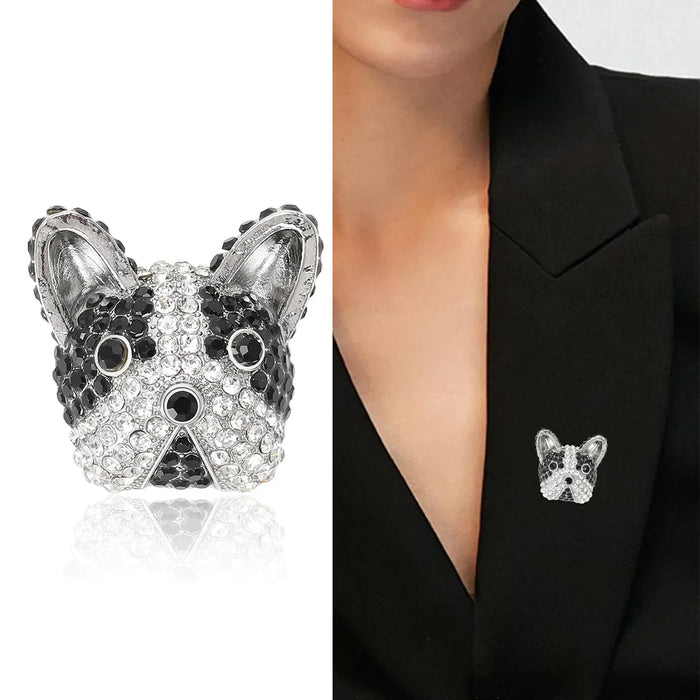 Bulldog Head Rhinestone Lapel Pin Fashion Jewelry For Office Clothing