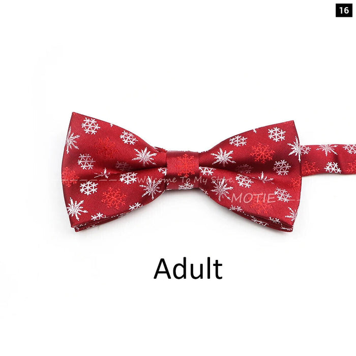 Christmas Bowtie Set Red Snowflake Pattern Parent-Child Matching Polyester Festive Accessory