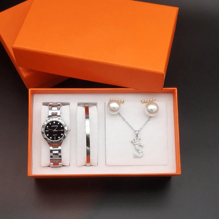 Womens Waterproof Quartz Watch 4Pcs Set With Accessory & Box