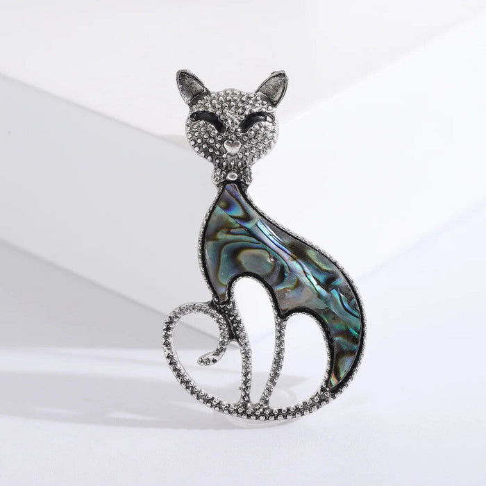 Abalone Shell Cat Brooch Pin Men Womens Accessory For Office Or Casual Wear