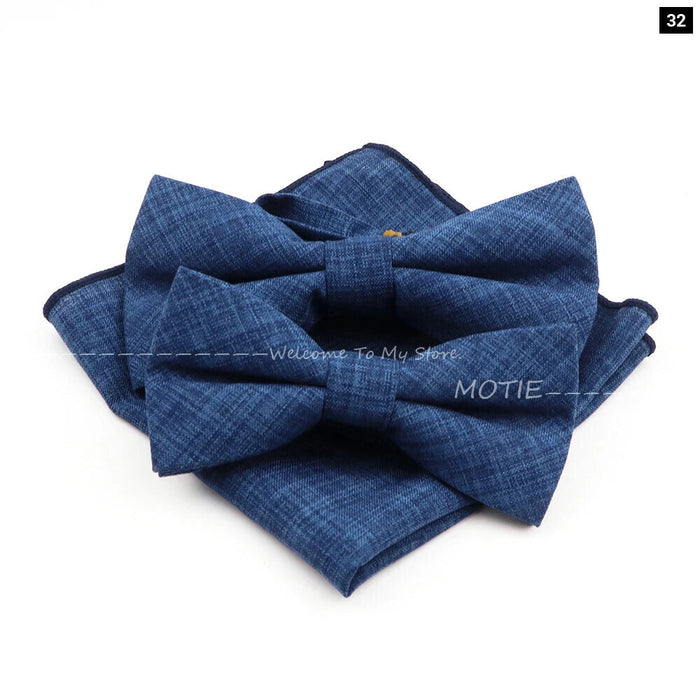 Classic Bowtie Set With Handkerchief Cufflink And Brooch