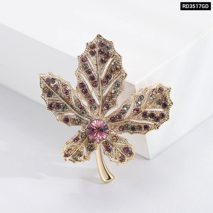 Rhinestone Maple Leaf Brooch Office Party Accessory