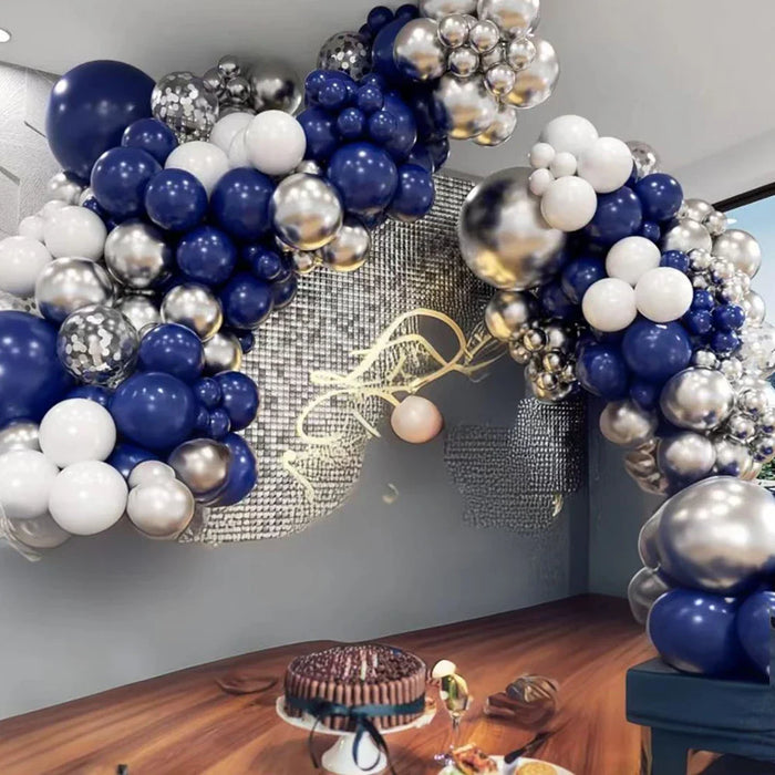 Balloon Garland Arch Kit Royal Blue Metallic Silver White Balloons For Birthday Wedding Graduation Party Decoration