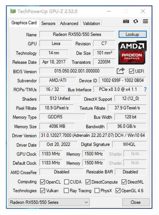 Amd Rx 550 4gb Gddr5 Graphics Card