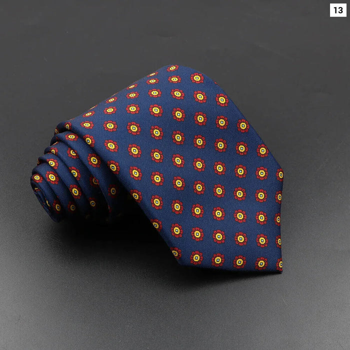 Silk Tie For Men 7.5Cm Soft Novelty Necktie In Blue Green And Orange Dot And Floral Design For Weddings And Business Gift Idea