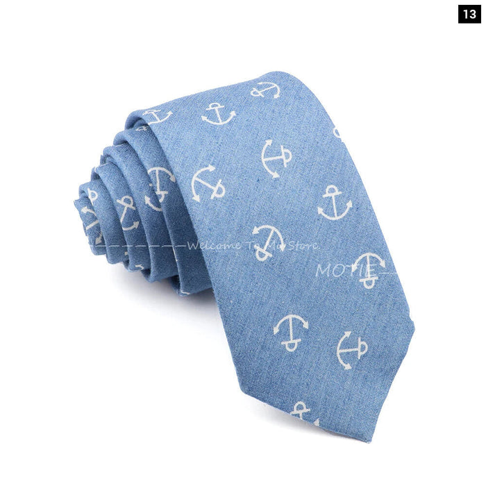 Floral Skull Anchor Denim Tie For Weddings Parties And Daily Wear