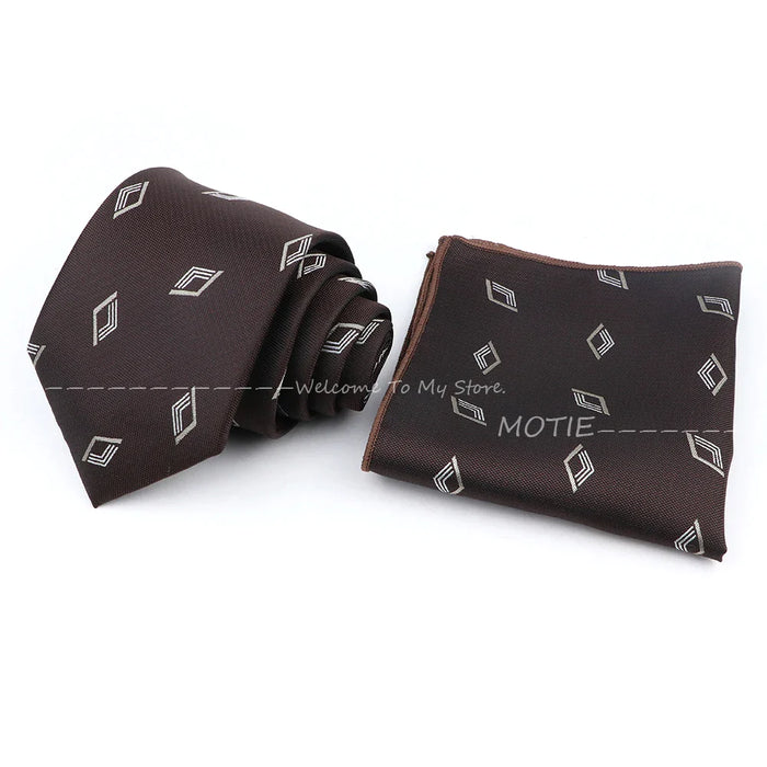 Brown Ties And Pocket Square Set For Weddings And Daily Wear