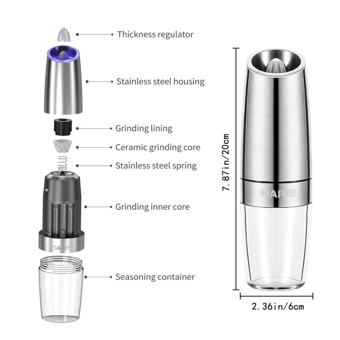 Electric Automatic Stainless Steel Salt And Pepper Mill Grinders With Led Light
