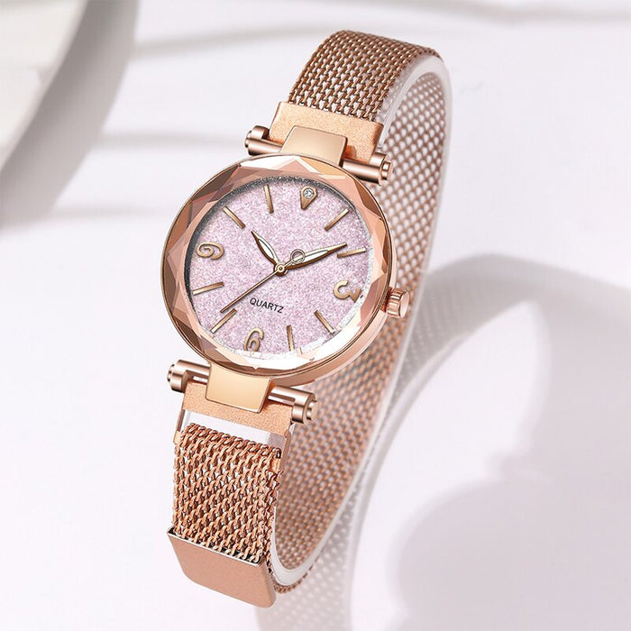 Fashion Women Watches Simple Rose Gold Mesh Belt Magnetic Quartz Wrist Watch Luxury Ladies Business Casual Watch Reloj Mujer