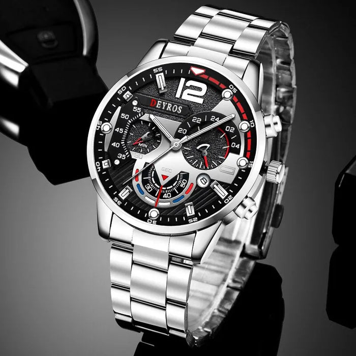 Fashion Mens Watches Luxury Stainless Steel Quartz Wristwatch Calendar Luminous Clock Men Business Casual Watch