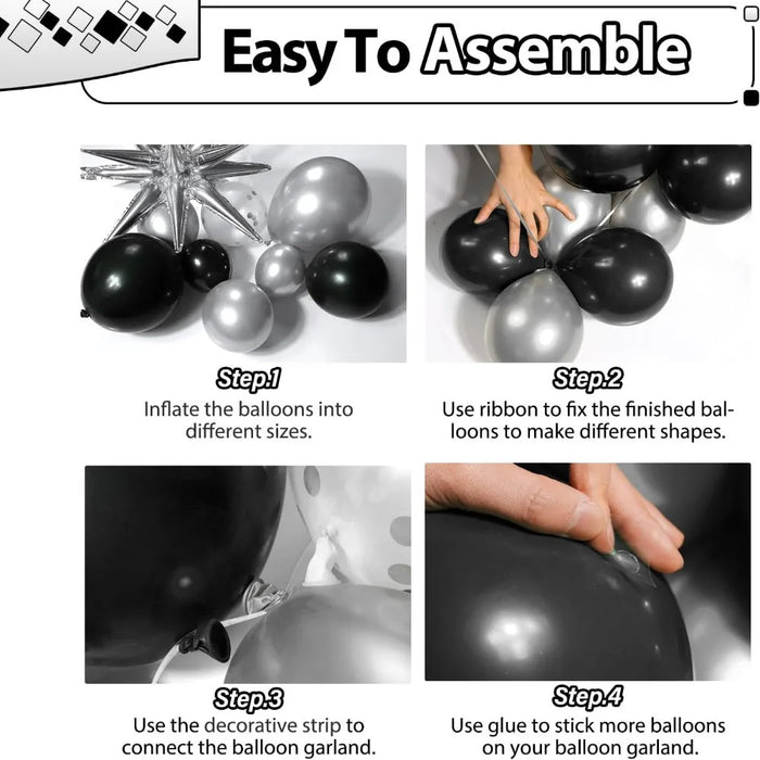 137Pcs Black And Silver Balloon Wreath Arch Set For Birthday Wedding Graduation Anniversary Graduation Party Decoration