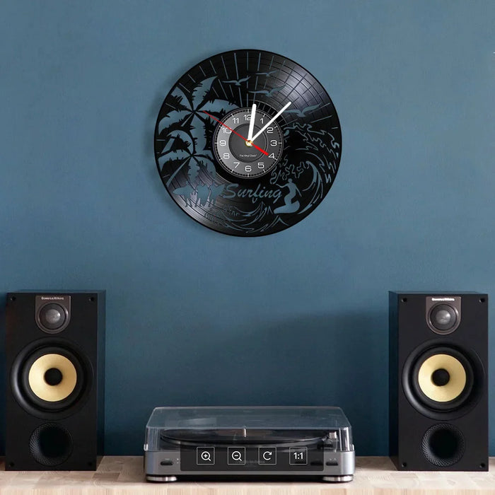 Surfing Vinyl Record Wall Clock