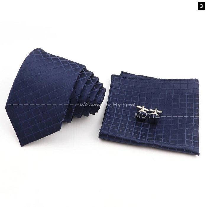 Blue Striped Tie Set For Weddings And Parties