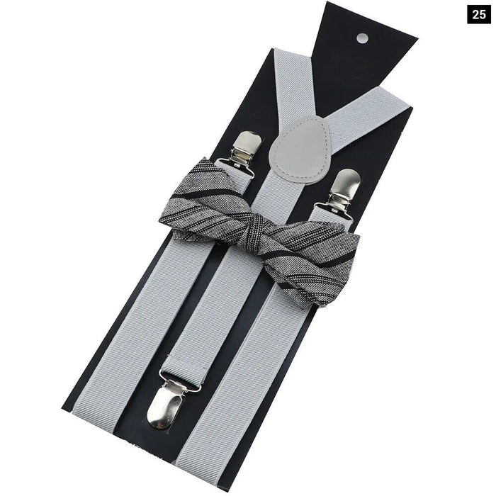 Cotton Plaid Bowtie Suspenders Set For Weddings