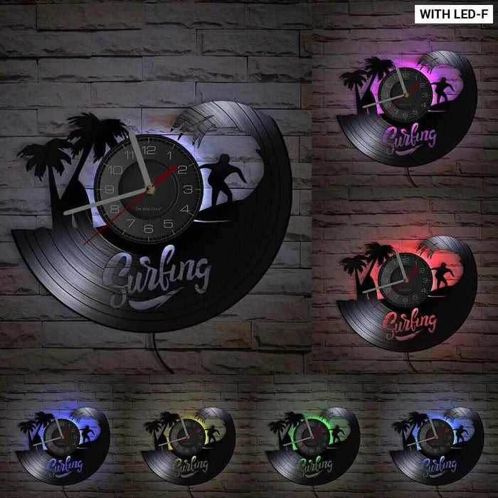 Surfing Vinyl Record Wall Clock