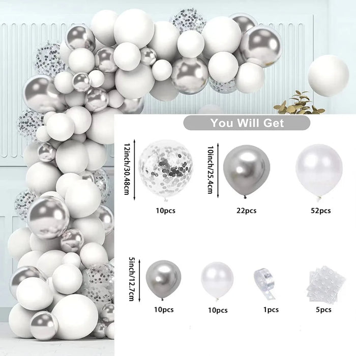 110Pcs White Silvery Balloon Garland Set 10In Birthday Party Wedding Ceremony Decoration Supplies Party Decor Balloons