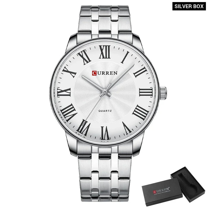 Quartz Watches For Men Classic Business Wristwatches With Roman Numbers Stainless Steel Band