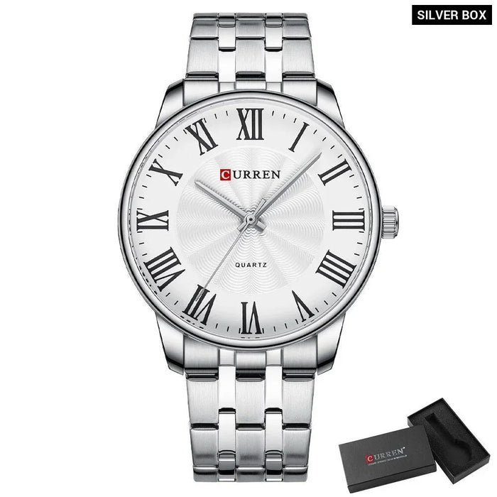 Brand Mens Watches Casual Business Quartz Wristwatches With Roman Numbers Style Stainless Steel Clock