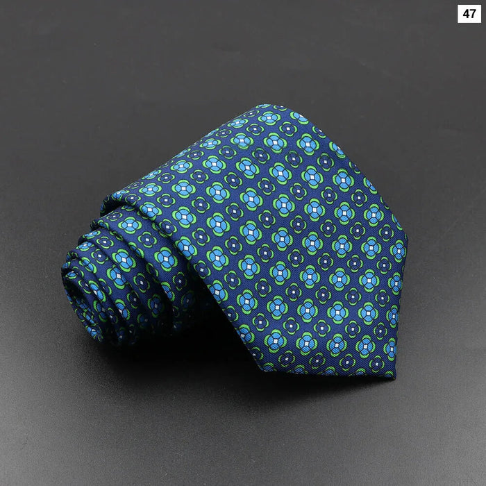 Silk Tie For Men 7.5Cm Soft Novelty Necktie In Blue Green And Orange Dot And Floral Design For Weddings And Business Gift Idea