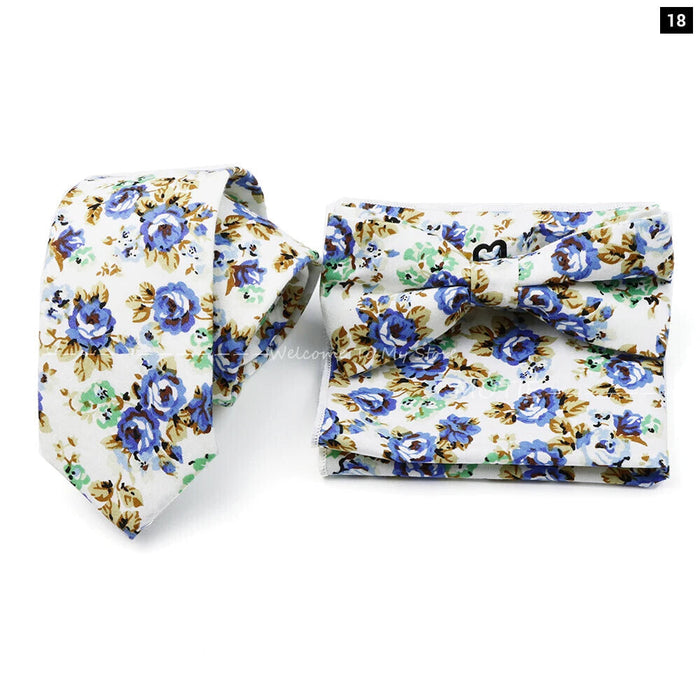 Floral Tie And Handkerchief Set For Business And Weddings