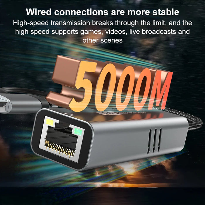 Usb C To 5Gbps Ethernet Adapter 5000Mbps Usb-C To Rj45 Network Converter Rj45 To Type C Ethernet Converter For Macbook Laptop Pc