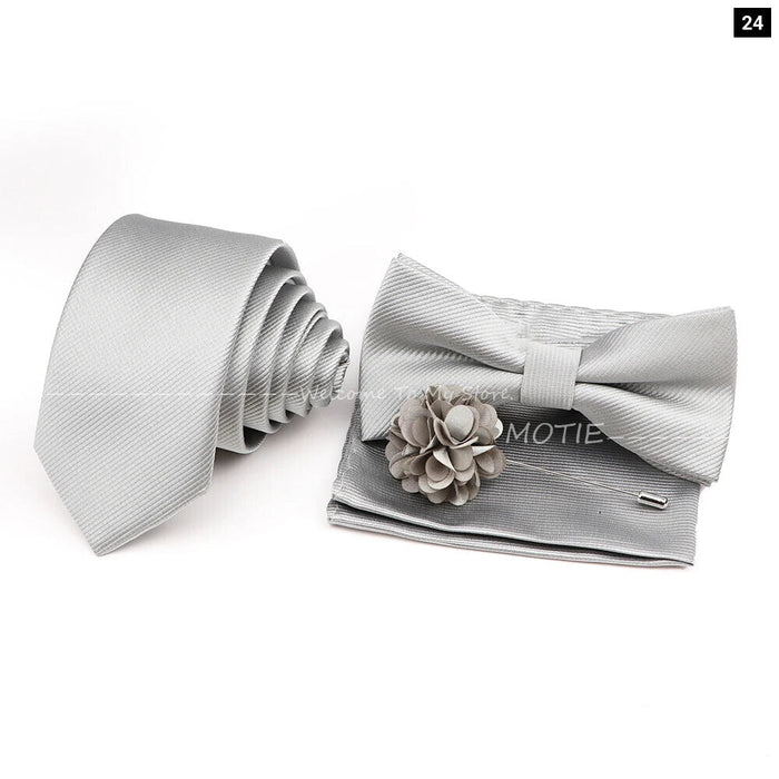 Tie Set Solid Colour Bowtie Handkerchief Brooch Cufflink For Business Weddings And Gifts