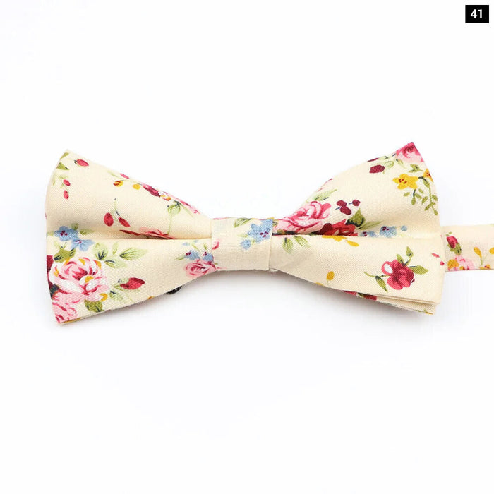 Colourful Floral Bow Ties Fashion Cotton Print For Mens Wedding And Business Suits