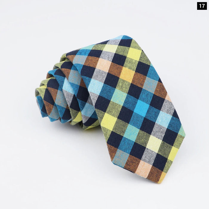 Mens Soft Cotton Striped Plaid Tie Blue Pink Business Wedding Accessory