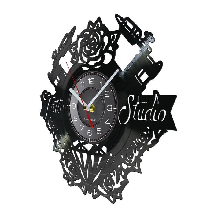 Vinyl Record Wall Clock For Tattoo Studio Decor