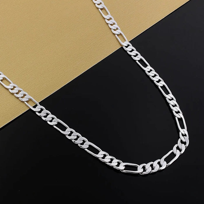 6Mm Flat Chain Silver Necklace High Quality Fashion Jewelry For Women Men Wedding Gift