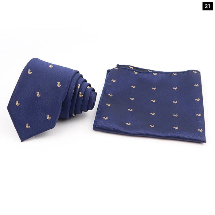 Cartoon Insect Tie Set Blue Bowtie Handkerchief Necktie For Men Business Party Casual Wear Gift