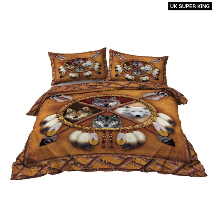 3 Piece Wolf Design Bedding Set Duvet Cover With 2 Pillow Shams