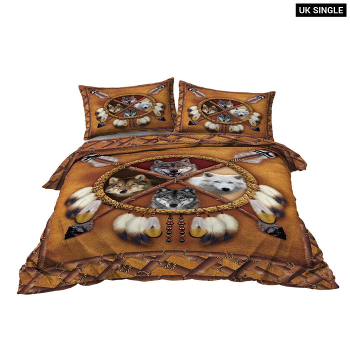 3 Piece Wolf Design Bedding Set Duvet Cover With 2 Pillow Shams