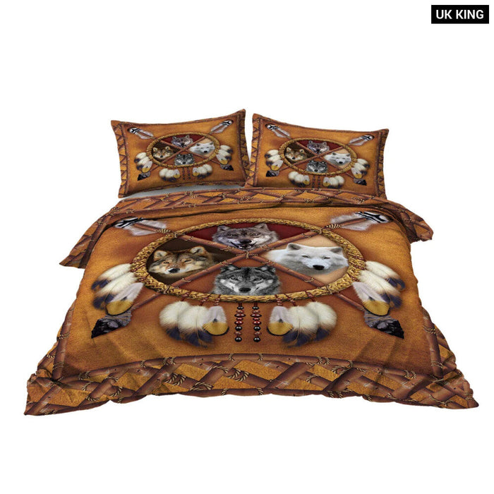 3 Piece Wolf Design Bedding Set Duvet Cover With 2 Pillow Shams