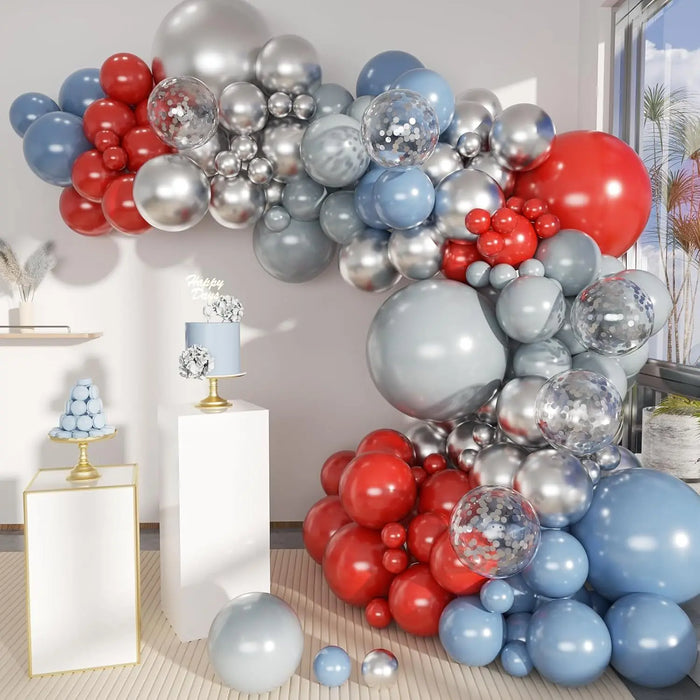 132Pcs Blue Red And Silver Balloon Garland Arch Kit For Birthday Parties Engagement Valentine'S Day Wedding Party Decorations