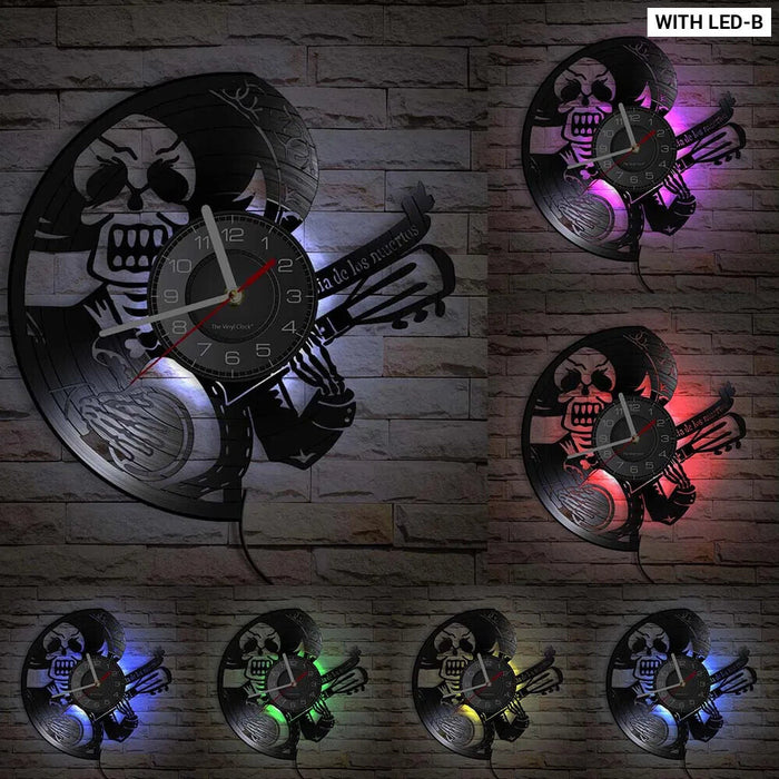 Skull Head Vinyl Record Wall Clock