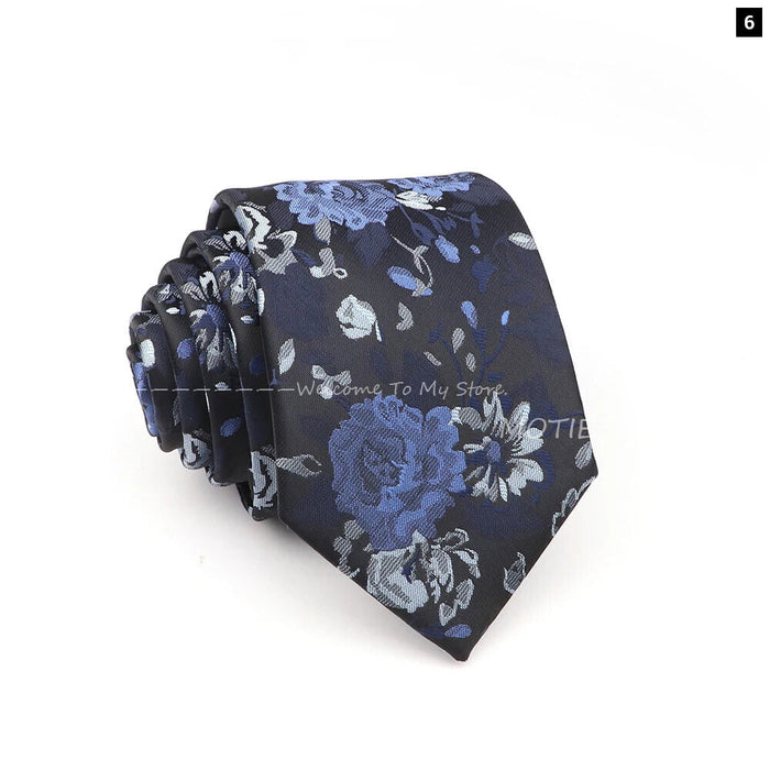 Blue Floral Jacquard Tie For Business Weddings And Daily Wear