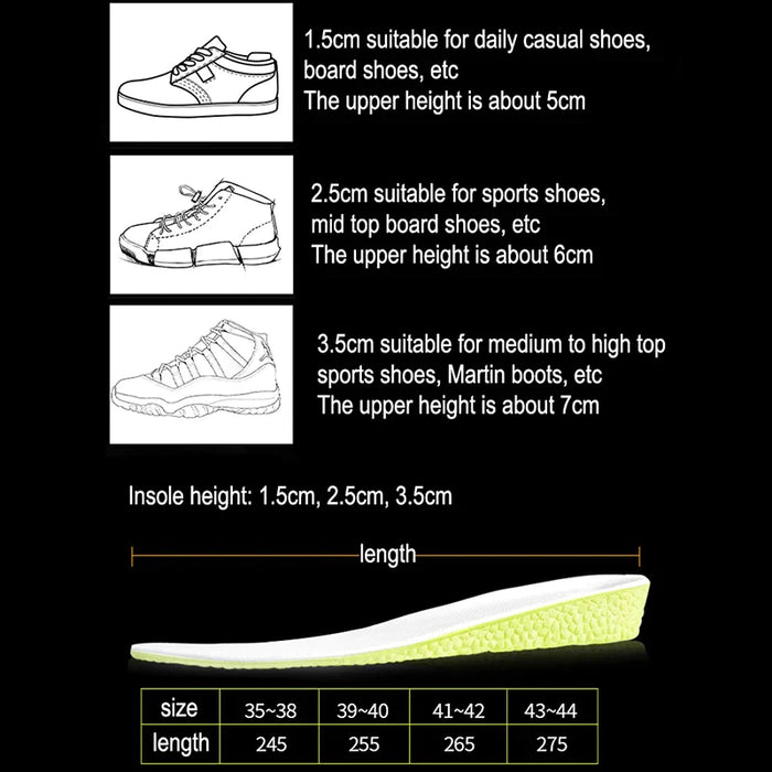 Shock Absorbant Memory Foam Insoles For Height Increase