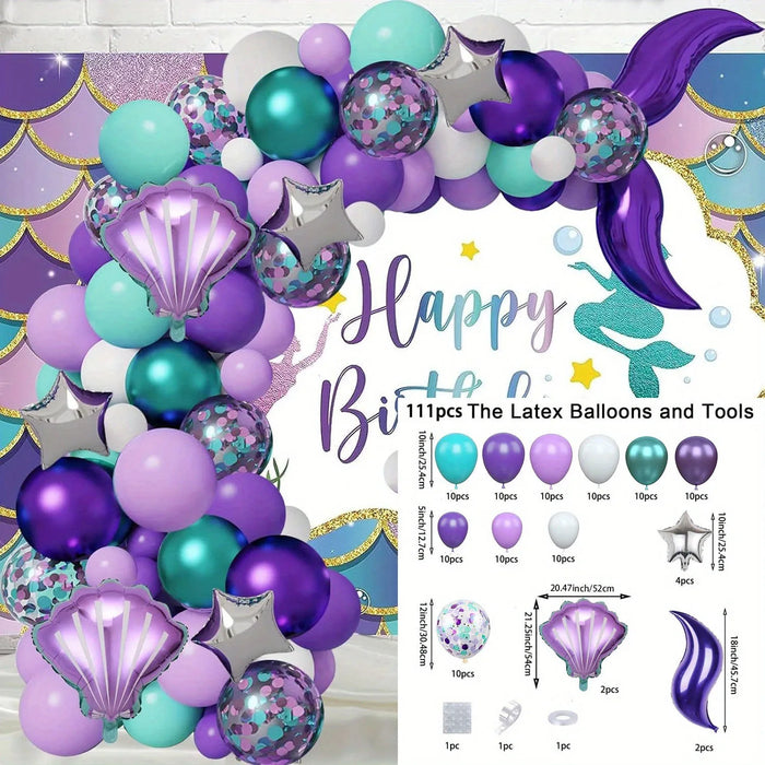 130 Pcs Mermaid Themed Balloon Set Suitable For Birthday Swimming Pool And Beach Activities Anniversary Celebration Summer Party